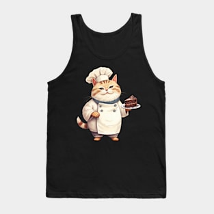 Whimsical Chef Cat with Tempting Cake Tank Top